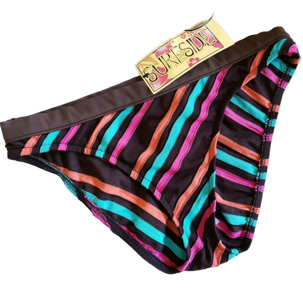 SURFSIDE brown striped hipster full coverage swimsuit bikini bottom Size M NEW